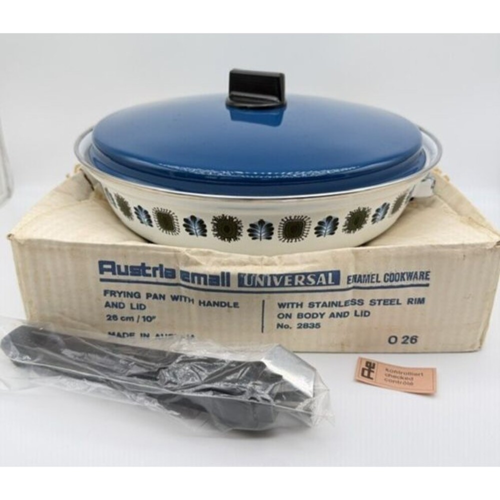 Austria Email Universal 11” Fry Pan Enamel Cookware Blue Green Peacock #026 NEW